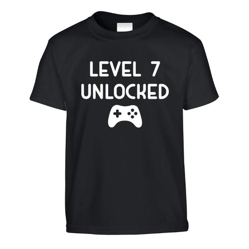 7th Birthday Level 7 Unlocked Gamer Gift T-Shirt-Kids - Black