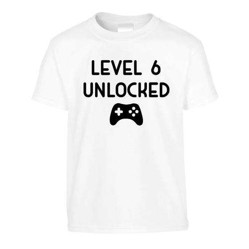 6th Birthday Level 6 Unlocked Gamer Gift T-Shirt-Kids - White