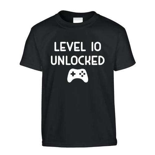 10th Birthday Level 10 Unlocked Gamer Gift T-Shirt-Kids - Black