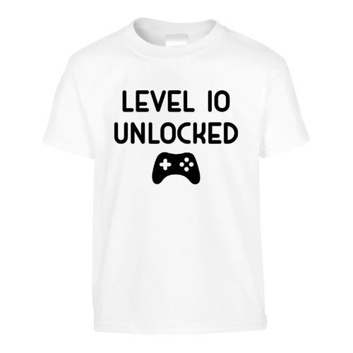 10th Birthday Level 10 Unlocked Gamer Gift T-Shirt-Kids - White