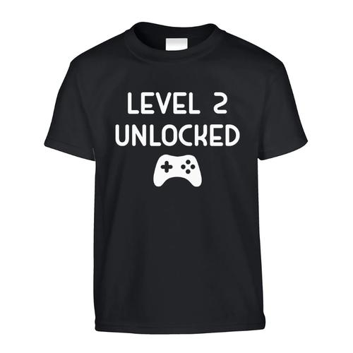 2nd Birthday Level 2 Unlocked Gamer Gift T-Shirt-Kids - Black