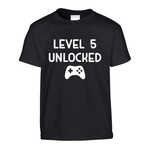 5th Birthday Level 5 Unlocked Gamer Gift T-Shirt-Kids - Black