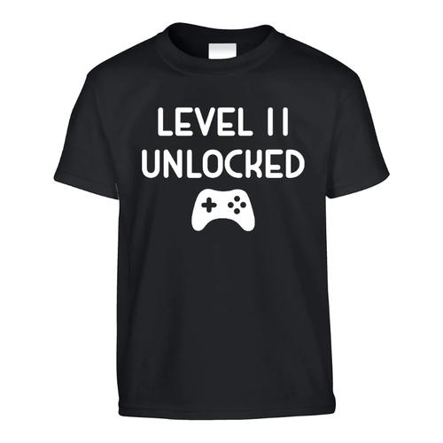 11th Birthday Level 11 Unlocked Gamer Gift T-Shirt-Kids - Black