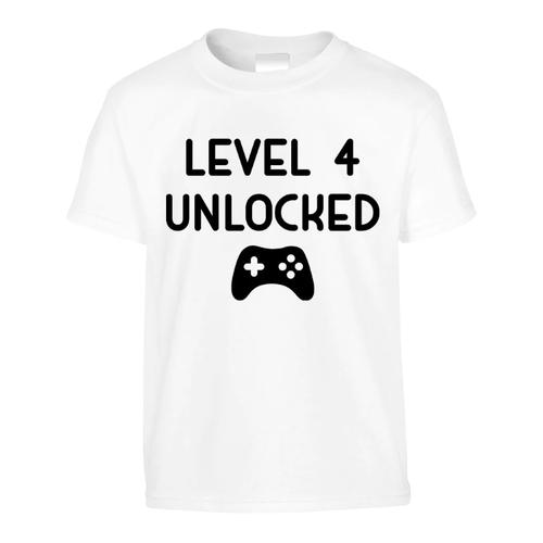 4th Birthday Level 4 Unlocked Gamer Gift T-Shirt-Kids - White