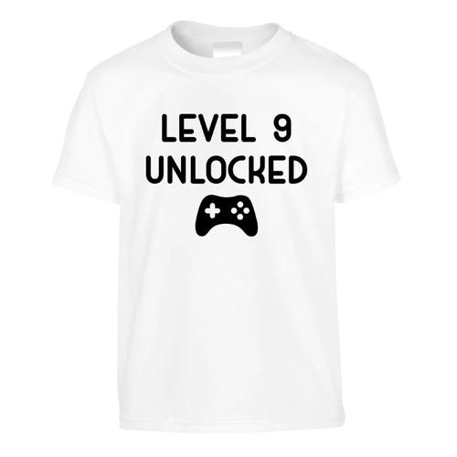 9th Birthday Level 9 Unlocked Gamer Gift T-Shirt-Kids - White