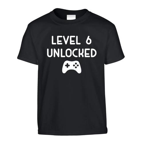 6th Birthday Level 6 Unlocked Gamer Gift T-Shirt-Kids - Black