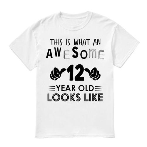 12 Birthday Awesome 12-Year-Old Looks Like Gift T-Shirt-Kids - White
