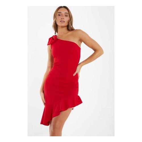 Quiz Ladies - Red One Shoulder Bow Midi Dress