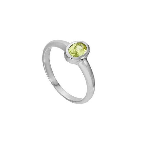 Sterling Silver & Peridot CZ Crystal Oval August Birthstone Ring