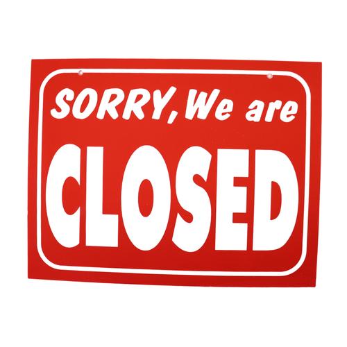 Red And White Sorry We Are Closed Sign Plastic Board 21cm x 28cm x 1mm