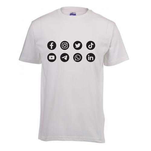 Unisex White Cotton Short Sleeve Crew Neck Regular T-shirt - Social Media
