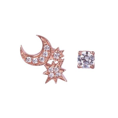 Vixen Moon and Star Cubic Zirconia and Square CZ Set of Two Studs