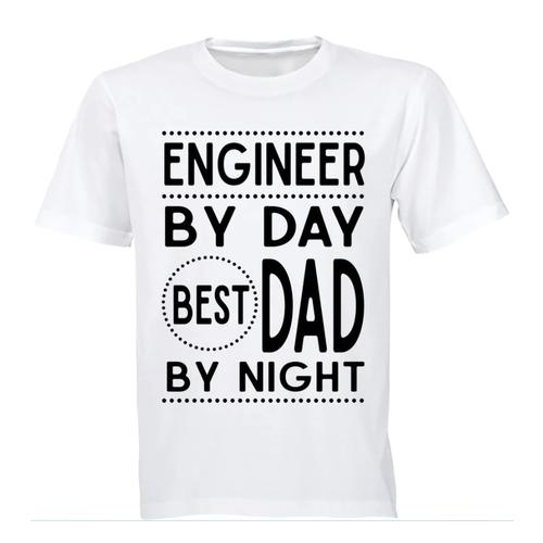 Best Dad By Night Birthday Christmas Fathers Day Engineer Gift TShirt - White