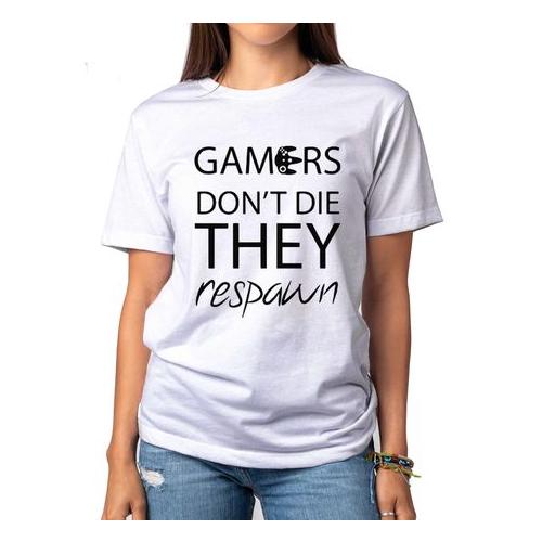 PepperSt - Boyfriend T-Shirt - Gamers Don't Die They Spawn - White