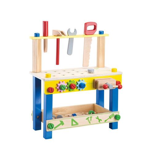 Kids Wooden Workbench Construction Tool Set & Stand Toy