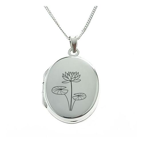 Water Lily July Birthflower Sterling Silver Locket with Chain