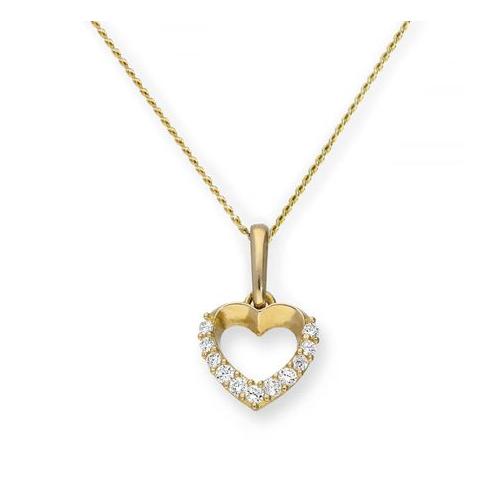 9ct Gold & Clear CZ Crystal Cut Out Heart Pendant Necklace