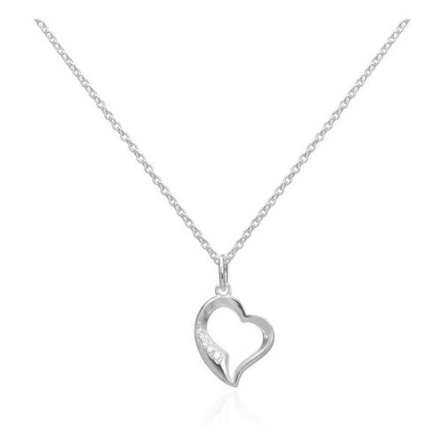 Sterling Silver & CZ Crystal Open Heart Pendant Necklace 16 - 22 Inches