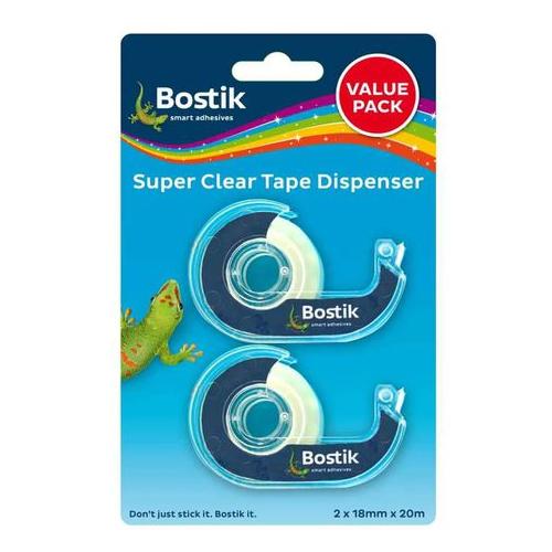 Bostik Super Clear Tape Dispenser - Value Pack of 2 (18mm x 20m)