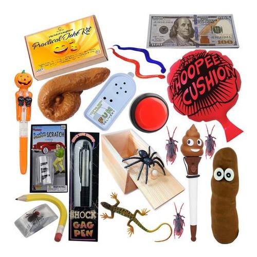 20 Piece Prank Joke Kit With Dog Poop Whoopee Cushion Spider Box Shock Pen