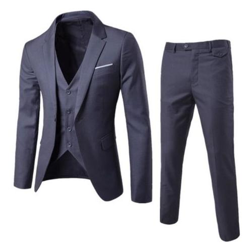 Men's 3 Piece - Notched Lapel - Jacket Vest &Trousers Set - Grey