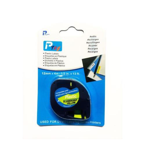 PUTY Compatible Dymo Letra Tag LT-91211 Black on Fluorescent Yellow Label