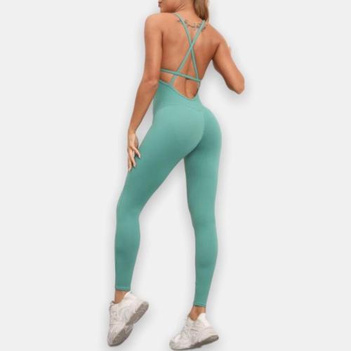Athleisure Open Back Padded Bust Jumpsuit Teal