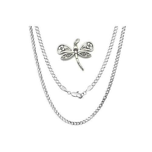 2mm Flat Cuban 50cm Link Chain with Beautiful Detailed Dragonfly Pendant