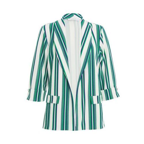 Quiz Ladies - Jade Green Stripe Print Blazer
