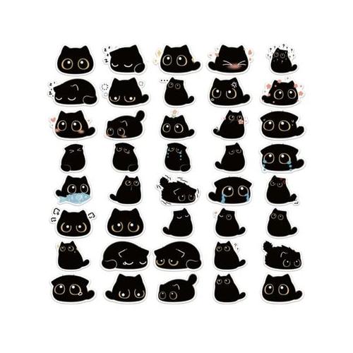 Wide eyed black cats stickers 50 pieces