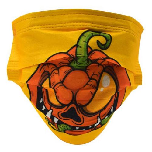 Face Mask - 3Ply Disposable Premium Mask Crazy Pumpkin - Orange - 50's
