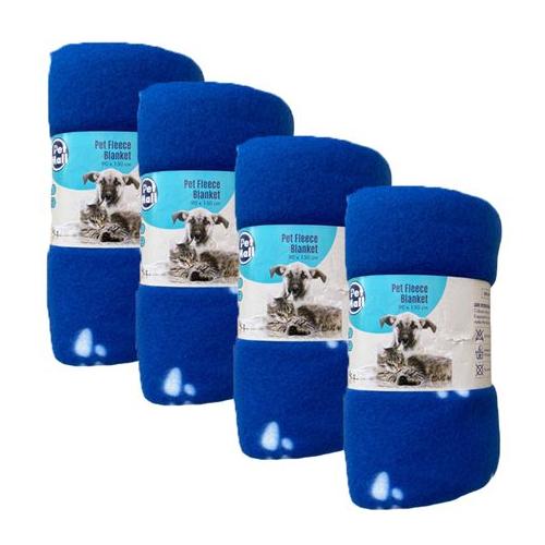Pet Mall Pet Fleece Blanket Blue Paw Print (76 x 100cm) - 4 Pack