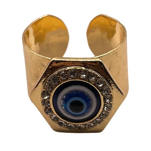 Unisex Stacking Ring Evil Eye Encounter, Gold, Blue