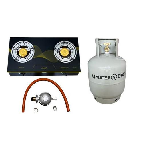 Two Burner Auto Ignition Tempered Glass Gas Stove & 9Kg Cylinder