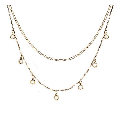 Necklace 14K Gold Double Layered Teardrop Crystal Necklace