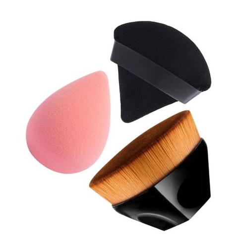 Makeup Foundation Brush, Beauty Blender & Triangular Fan Powder Puff - Set