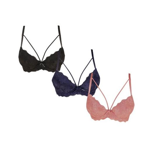 Women's Sexy Push Up Full Lace Bra Underwire Padded Strappy Pack of 3