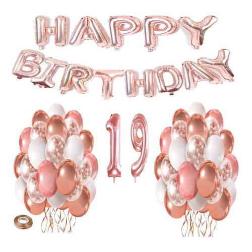Rose Pink Happy Birthday Balloon Set 19 Years