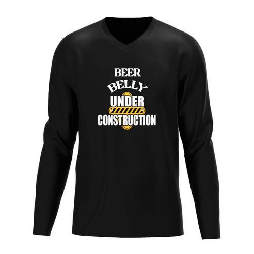 Black LongSleeve T-Shirt Printed Beer/Orange-"Beer belly under construction