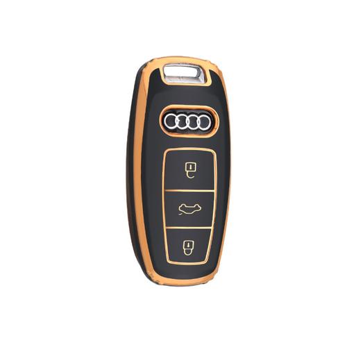 Compatible With Audi 3 Button Premium Tpu Car Key Cover Black And Gold