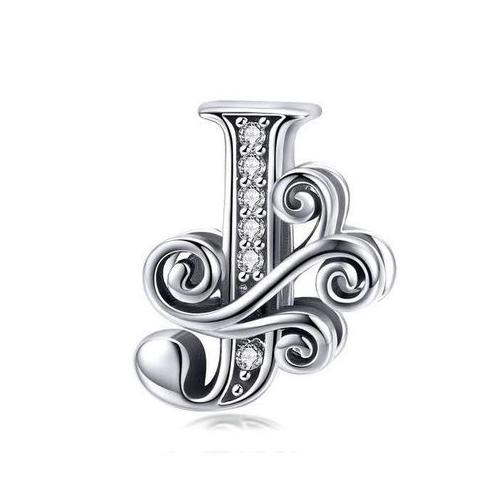 Bamoer Sterling Silver Alphabet Charm with Cubic Zirconias  - J