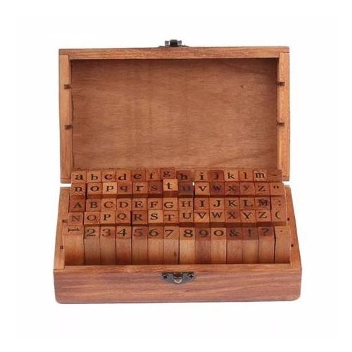 Wooden Stamps Alphabet & Numbers Set of 70 Pieces