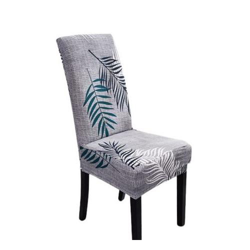 Stretch Dining Chair Slipcovers - Light Grey Palm Leaves - Set of 4