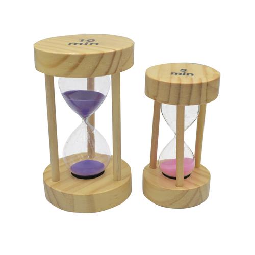 Hourglass Sand Timers for 5,10 Minutes with Wood Holder - Set of 2