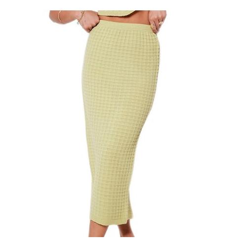 I Saw It First Ladies - Lime Back Split Knitted Midi Skirt Co-Ord