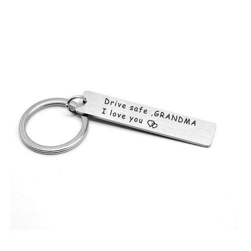 Stainless Steel Key Ring keychain Drive Safe Grandpa, Grandma l love you