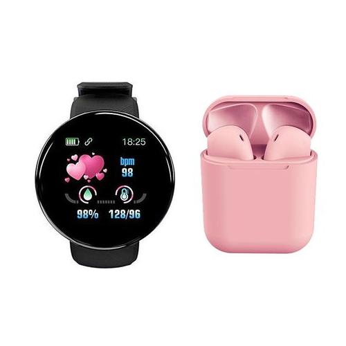 Smart Watch D18 with i12 TWS Wireless Bluetooth Ear Pods with Charging Box