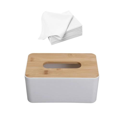 Modern Desktop Tissue Box with Bamboo Lid & 200 x 2-Ply Facial Tissues