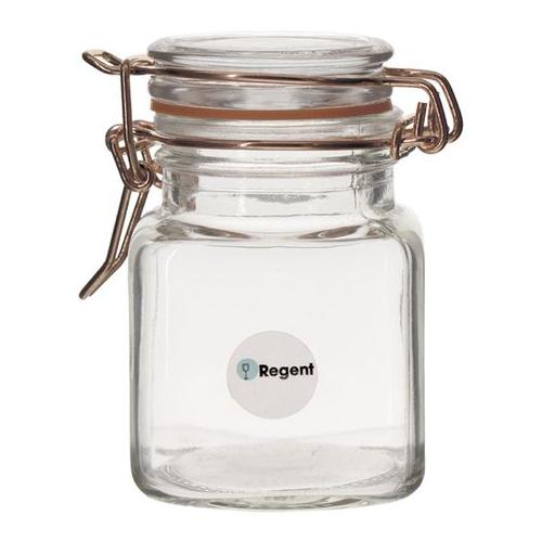 Regent Glass Square Hermetic Jars With Rose Gold Clip 6 Pack, 100Ml