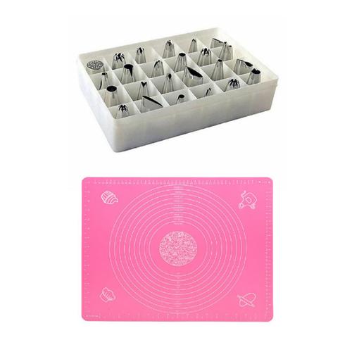 Pink Non Stick Baking Mat and 24 Piece Icing Nozzle Set